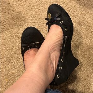 Coach Black Signature Wedge Ballet Pump with Bow